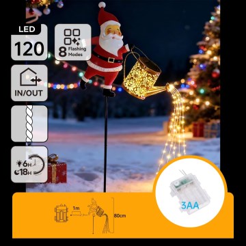 Aigostar - LED Zewnętrzna dekoracja świąteczna 120xLED/3xAA/8 funkcji 80 cm IP44 Santa/ciepła biała
