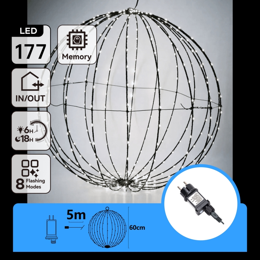 Aigostar - LED Zewnętrzna dekoracja świąteczna 177xLED/3,6W/230V 60 cm IP44 kula zimne białe światło