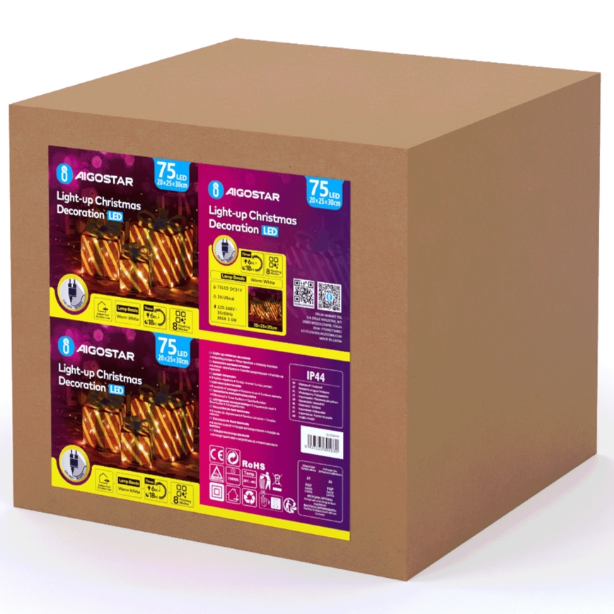 Aigostar- LED zewnętrzna dekoracja świąteczna 3,6W/31/230V 2700K 20/25/30cm IP44 prezenty