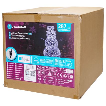 Aigostar - LED zewnętrzna dekoracja świąteczna 3,6W/31/230V 6500K 120cm IP44 bałwan