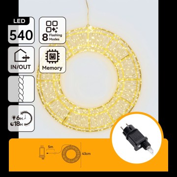 Aigostar - LED Zewnętrzna dekoracja świąteczna 540xLED/6W/230V IP44 o ciepłym białym świetle 45 cm, w kształcie koła