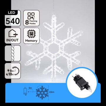 Aigostar - LED zewnętrzna dekoracja świąteczna 540xLED/6W/230V IP44 zimna biel 45cm płatek śniegu