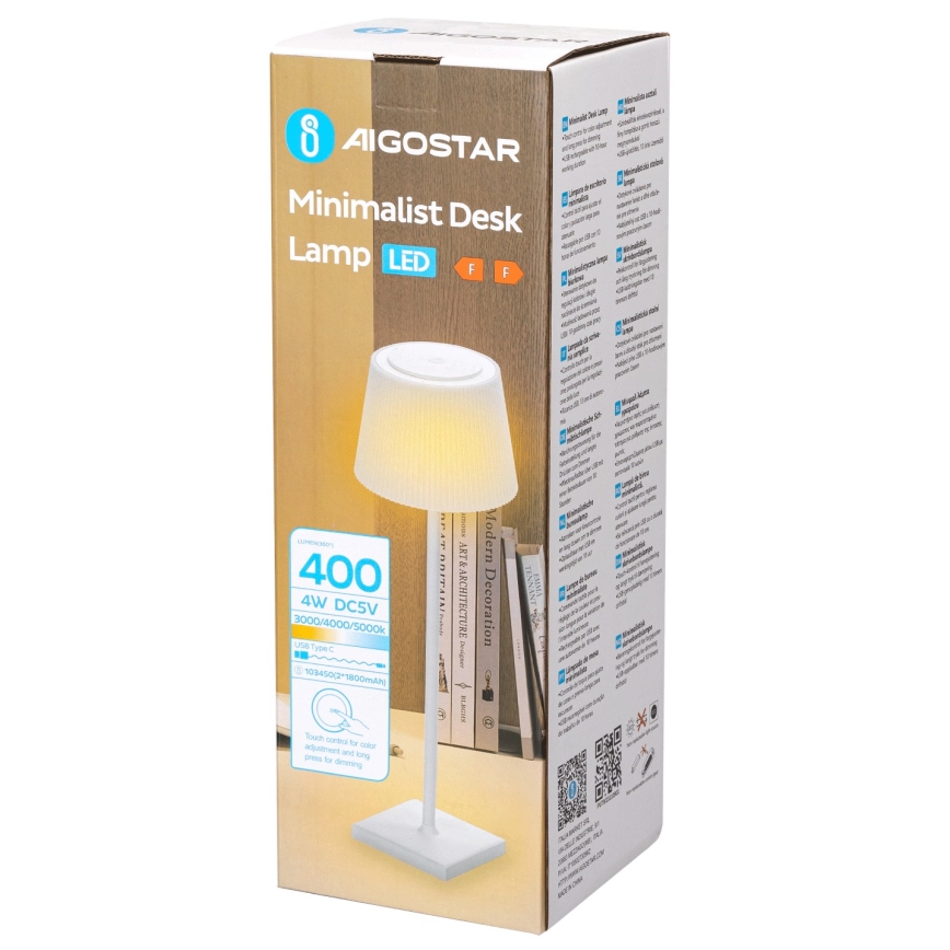 Aigostar - LED Zewnętrzna ściemnialna skumulatorowa lampa stołowaLED/4W/5V 3600mAh biała IP54