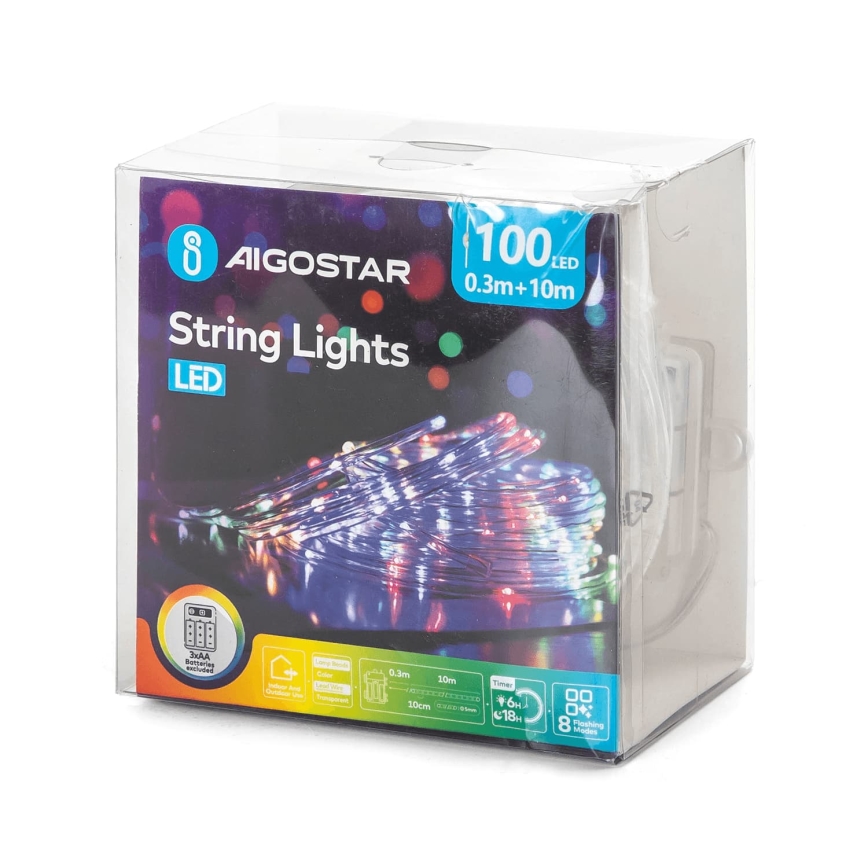 Aigostar - Zewnętrzny łańcuch świąteczny LED 100xLED/8 funkcji 3xAA 10,3m IP44 wielokolorowy