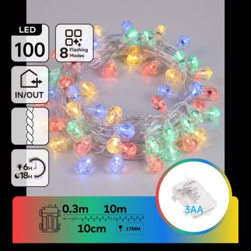 Aigostar - LED Zewnętrzne lampki świąteczne 100xLED/8 funkcji 3xAA 10,3m IP44 wielokolorowe