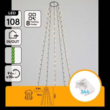 Aigostar - LED zewnętrzne lampki świąteczne 108xLED/8 funkcji 3xAA 1,8m IP44 ciepła biała