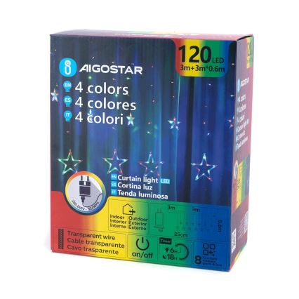 Aigostar - Zewnętrzny łańcuch świąteczny LED 120xLED/8 funkcji 6x0,6m IP44 wielokolorowy + zdalne sterowanie