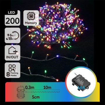 Aigostar -LED Zewnętrzne lampki świąteczne 200 diod LED/8 trybów 3xAA 10,3 m IP44 wielokolorowe