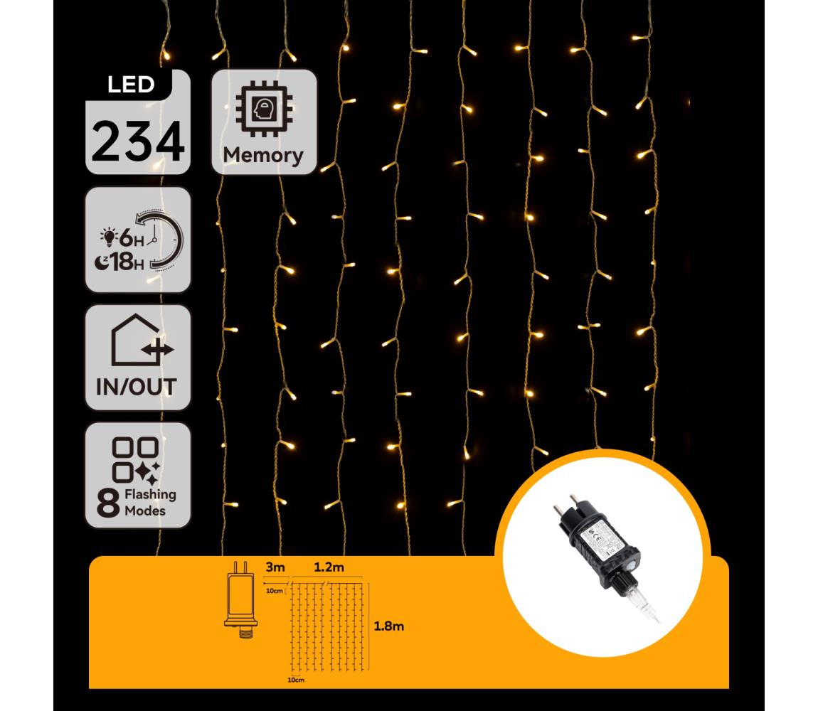 - LED zewnętrzne lampki świąteczne 234 diody LED/8 funkcji 1,2x1,8 m IP44 ciepła biel