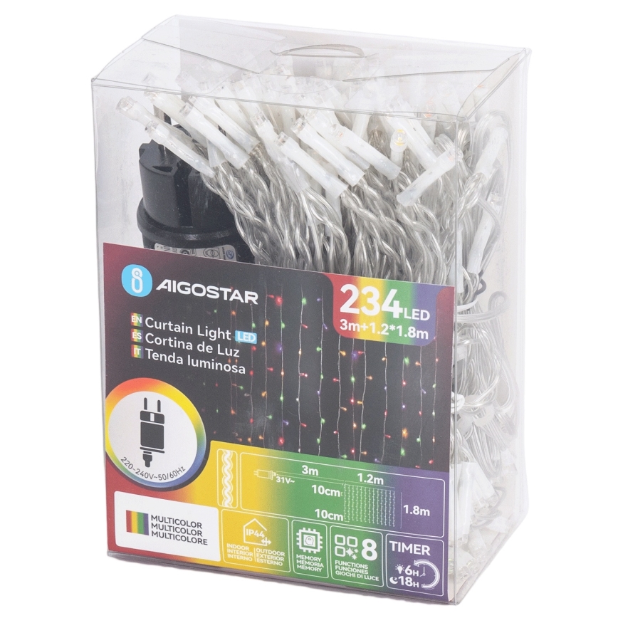 Aigostar - LED Zewnętrzne lampki świąteczne 234xLED/8 funkcji 1,2x1,8 m IP44 wielokolorowe