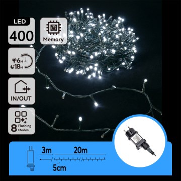 Aigostar - LED zewnętrzne lampki świąteczne 400 LED/8 funkcji, 23 m, IP44, zimne białe światło