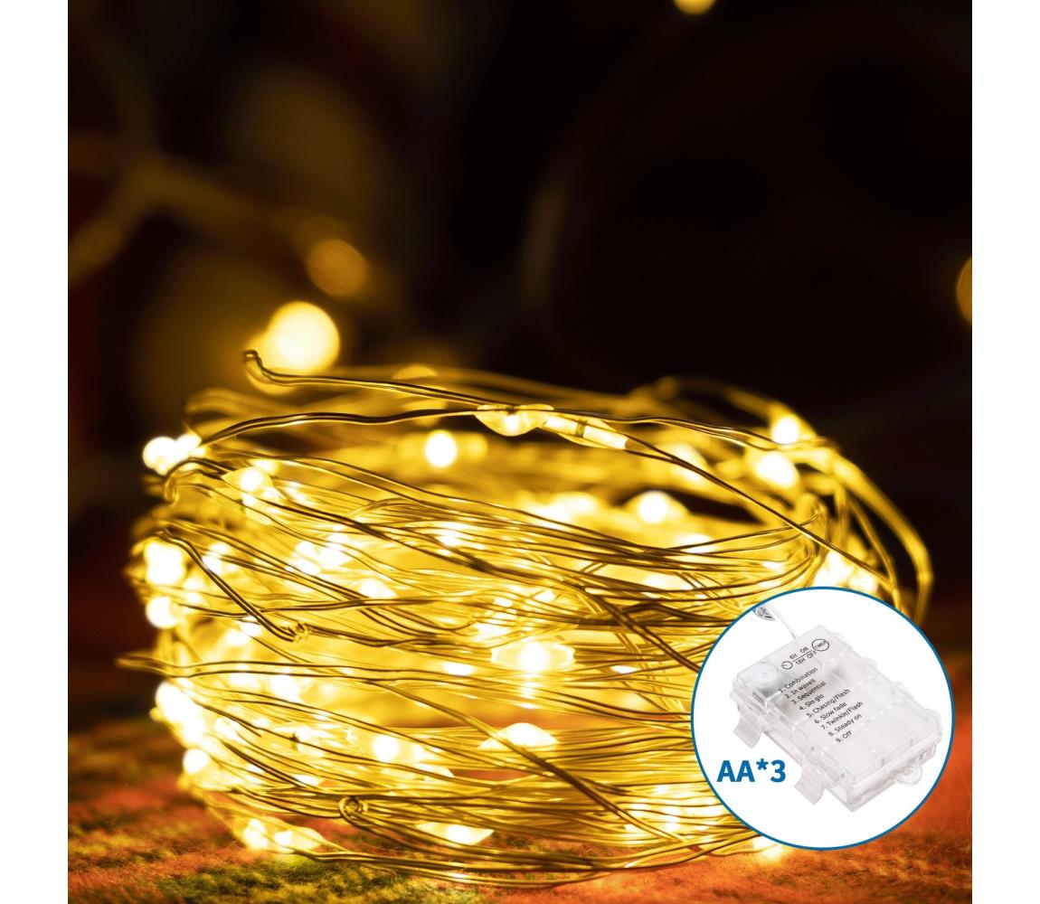 -LED Zewnętrzny łańcuch bożonarodzeniowy 100xLED/8 funkcji 3xAA 10,3m IP44 ciepła biel