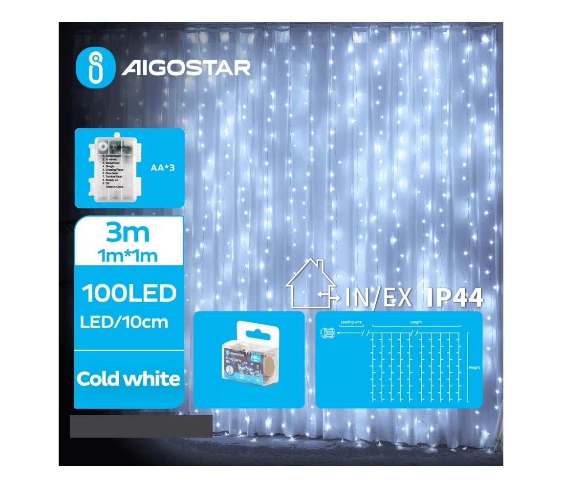 -LED Zewnętrzny łańcuch bożonarodzeniowy 100xLED/8 funkcji 3xAA 4x1m IP44 zimna biel