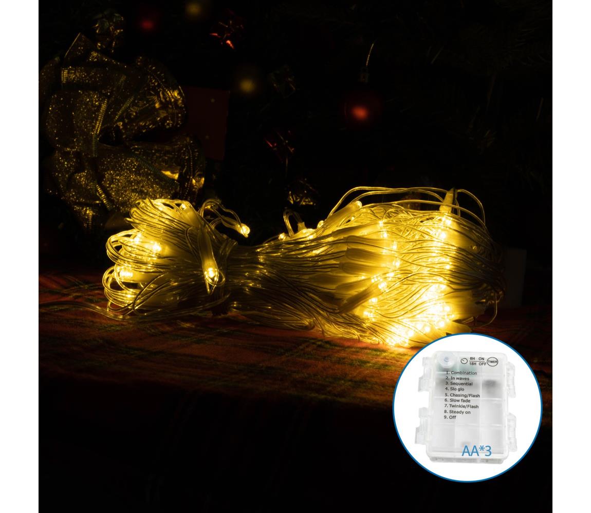 -LED Zewnętrzny łańcuch bożonarodzeniowy 100xLED/8 funkcji 3xAA 8x0,6m IP44 ciepła biel