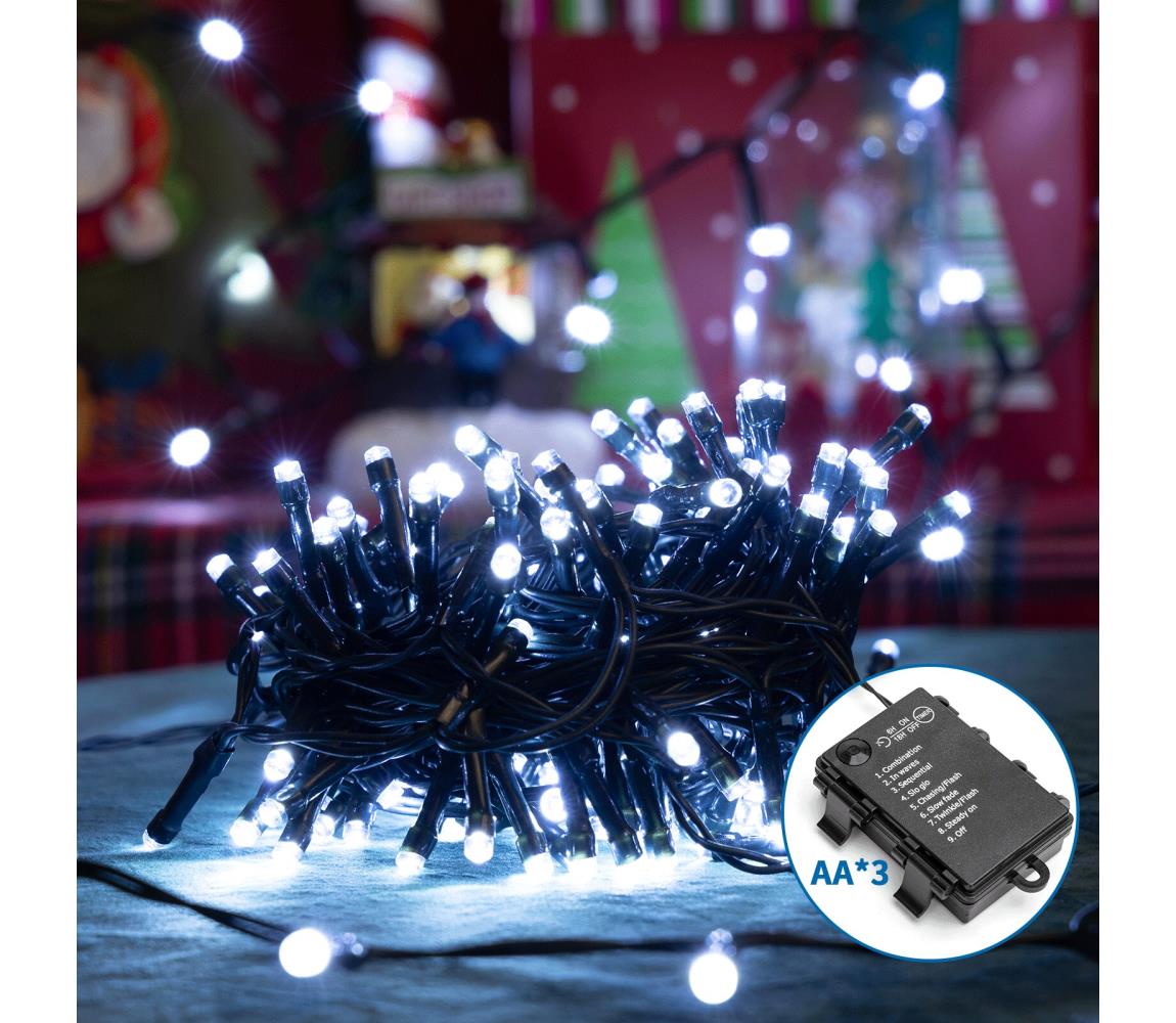 - LED Zewnętrzny łańcuch bożonarodzeniowy 200xLED/8 funkcji 10,3m IP44 zimna biel