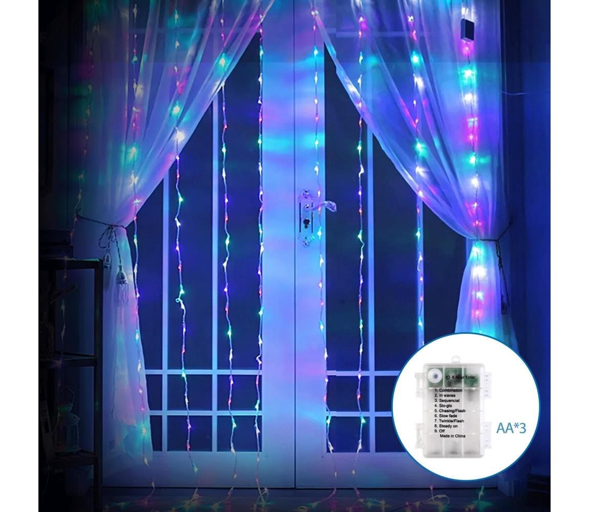 - LED Zewnętrzny łańcuch bożonarodzeniowy 200xLED/8 funkcji 3xAA 5x2m IP44 wielobarwny