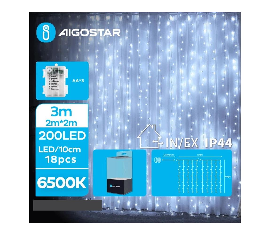 -LED Zewnętrzny łańcuch bożonarodzeniowy 200xLED/8 funkcji 3xAA 5x2m IP44 zimna biel