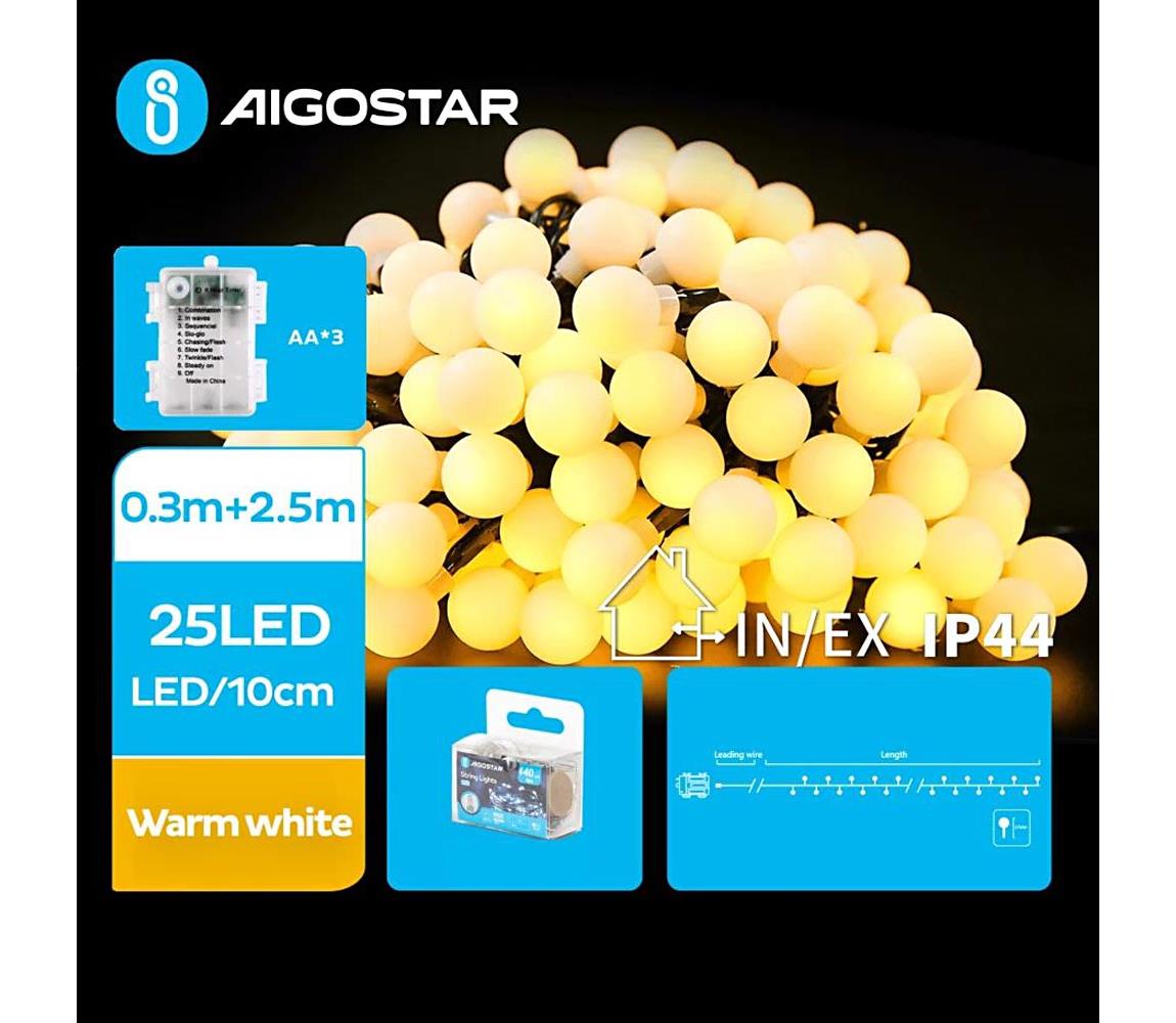 -LED Zewnętrzny łańcuch bożonarodzeniowy 25xLED/3xAA/8 funkcji 2,8 m IP44 ciepła biel