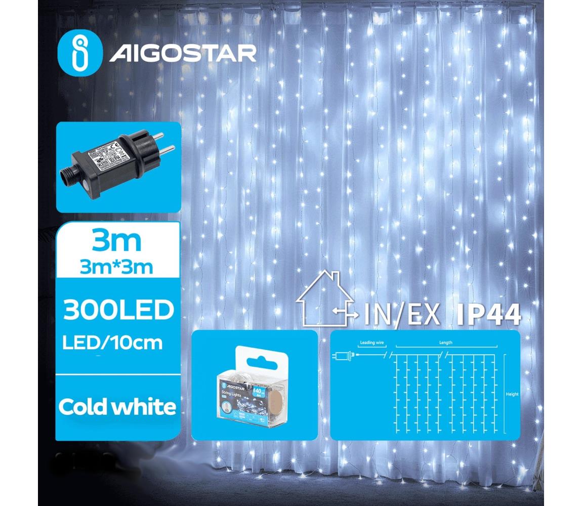 - LED Zewnętrzny łańcuch świąteczny 300xLED/8 funkcji 6x3m IP44 zimna biel