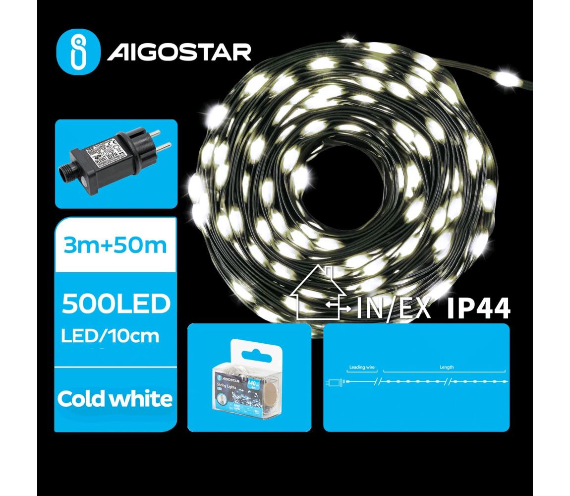 - LED Zewnętrzny łańcuch świąteczny 500xLED/8 funkcji 53m IP44 zimna biel