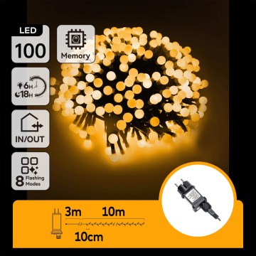 Aigostar - LED zewnętrzny dekoracyjny łańcuch świetlny 100xLED/8 funkcji 10 m IP44 ciepła biała