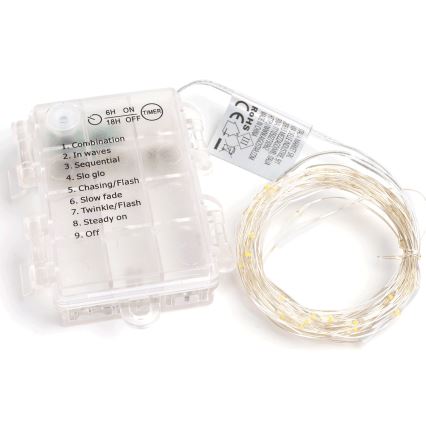 Aigostar -LED Zewnętrzny łańcuch 100xLED/8 funkcji 3xAA 10,3m IP44 ciepła biała
