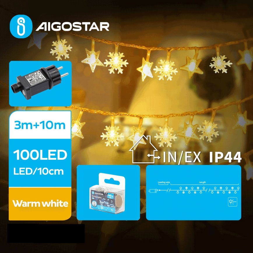 Aigostar - LED Zewnętrzny łańcuch bożonarodzeniowy 100xLED/8 funkcji 13m IP44 ciepła biel