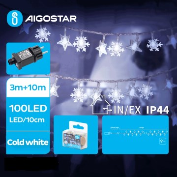 Aigostar - LED Zewnętrzny łańcuch bożonarodzeniowy 100xLED/8 funkcji 13m IP44 zimna biel