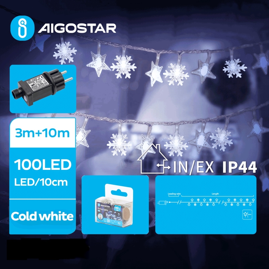 Aigostar - LED Zewnętrzny łańcuch bożonarodzeniowy 100xLED/8 funkcji 13m IP44 zimna biel