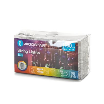 Aigostar - LED Zewnętrzny łańcuch bożonarodzeniowy 100xLED/8 funkcji 3xAA 4x1m IP44 wielobarwny
