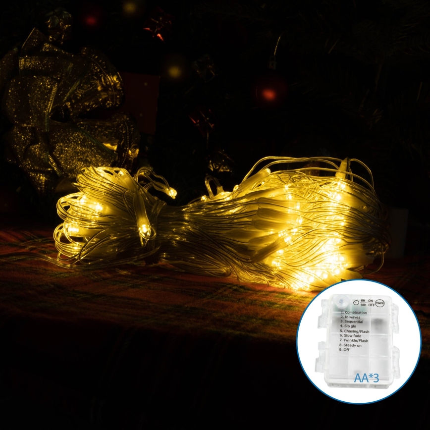 Aigostar-LED Zewnętrzny łańcuch bożonarodzeniowy 100xLED/8 funkcji 3xAA 8x0,6m IP44 ciepła biel