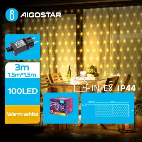 Aigostar - LED Zewnętrzny łańcuch bożonarodzeniowy 100xLED/8 funkcji 4,5x1,5m IP44 ciepła biel