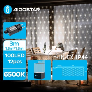 Aigostar- LED Zewnętrzny łańcuch bożonarodzeniowy 100xLED/8 funkcji 4,5x1,5m IP44 zimna biel