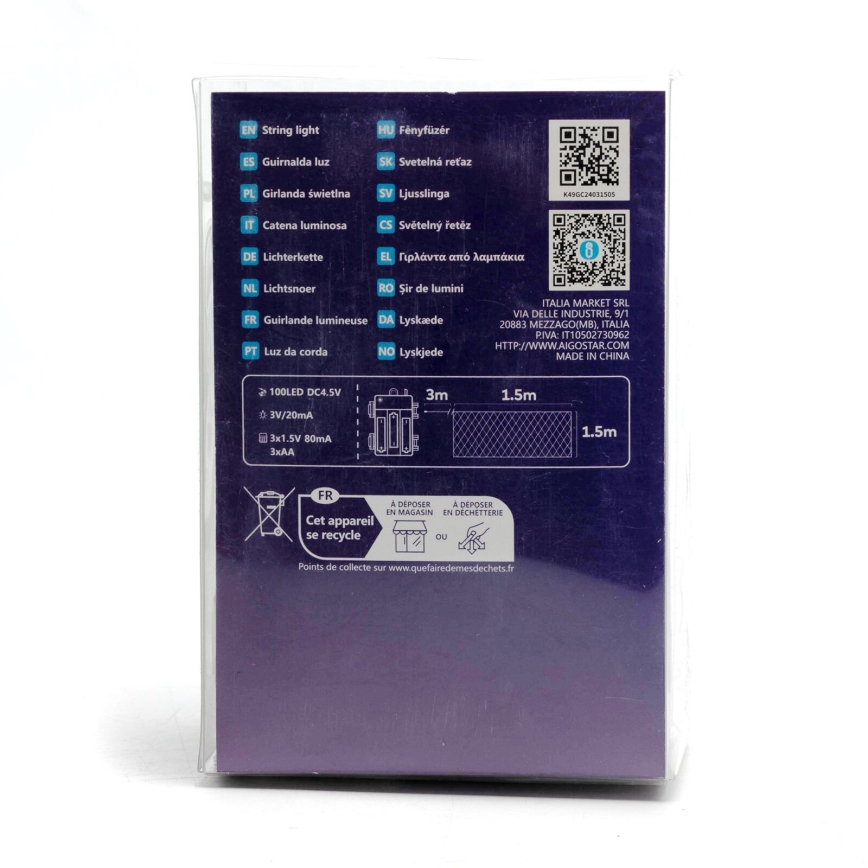 Aigostar -LED Zewnętrzny łańcuch bożonarodzeniowy 100xLED/8 funkcji 4,5x1,5m IP44 zimna biel