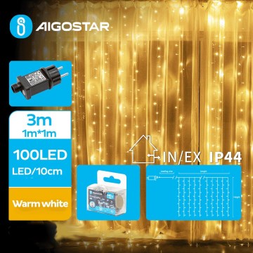 Aigostar - LED Zewnętrzny łańcuch bożonarodzeniowy 100xLED/8 funkcji 4x1m IP44 ciepła biel