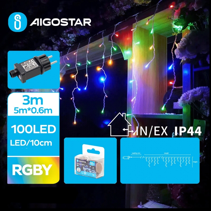 Aigostar - LED Zewnętrzny łańcuch bożonarodzeniowy  100xLED/8 funkcji 8x0,6m IP44 wielobarwny
