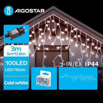 Aigostar - LED Zewnętrzny łańcuch bożonarodzeniowy 100xLED/8 funkcji 8x0,6m IP44 zimna biel