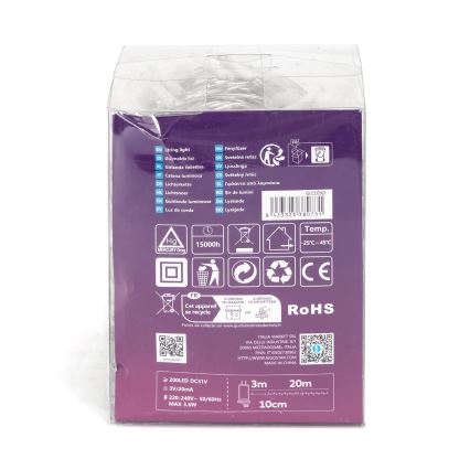 Aigostar - LED Zewnętrzny łańcuch bożonarodzeniowy 200xLED/8 funkcji 23m IP44 ciepła biel