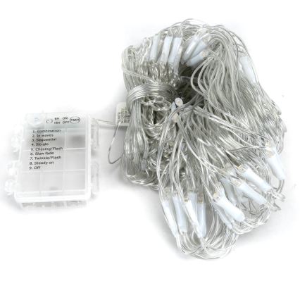 Aigostar-LED Zewnętrzny łańcuch bożonarodzeniowy 200xLED/8 funkcji 3xAA 6x1,5m IP44 ciepła biel