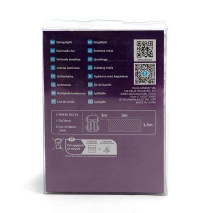 Aigostar - LED Zewnętrzny łańcuch bożonarodzeniowy 200xLED/8 funkcji 6x1,5m IP44 zimna biel