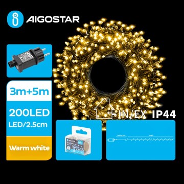 Aigostar - LED Zewnętrzny łańcuch bożonarodzeniowy 200xLED/8 funkcji 8m IP44 ciepła biel