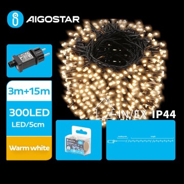 Aigostar - LED Zewnętrzny łańcuch bożonarodzeniowy 300xLED/8 funkcji 18m IP44 ciepła biel
