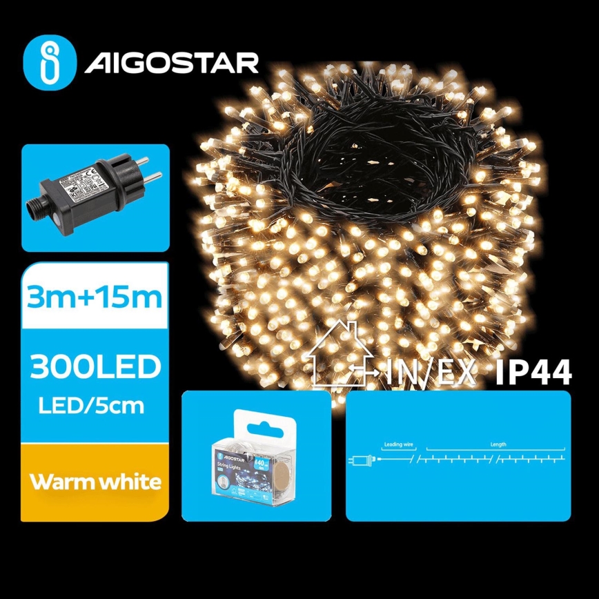 Aigostar - LED Zewnętrzny łańcuch bożonarodzeniowy 300xLED/8 funkcji 18m IP44 ciepła biel