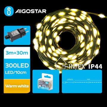 Aigostar - LED Zewnętrzny łańcuch bożonarodzeniowy 300xLED/8 funkcji 33m IP44 ciepła biel