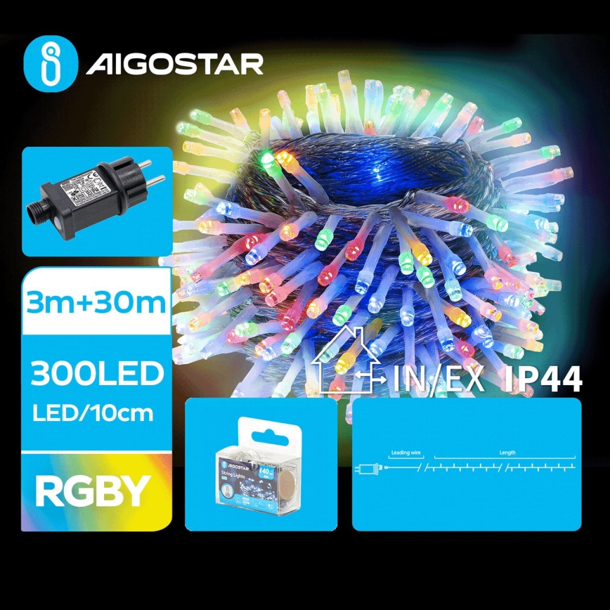 Aigostar - LED Zewnętrzny łańcuch bożonarodzeniowy 300xLED/8 funkcji 33m IP44 wielobarwny