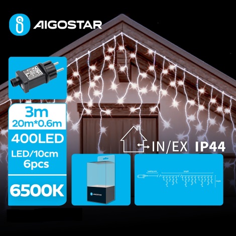 Aigostar - LED Zewnętrzny łańcuch bożonarodzeniowy 400xLED/8 funkcji 23x0,6m IP44 zimna biel