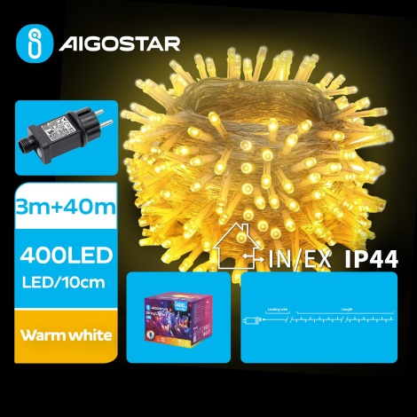 Aigostar - LED Zewnętrzny łańcuch bożonarodzeniowy 400xLED/8 funkcji 43m IP44 ciepła biel