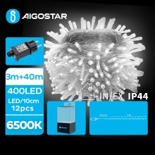 Aigostar - LED Zewnętrzny łańcuch bożonarodzeniowy 400xLED/8 funkcji 43m IP44 zimna biel