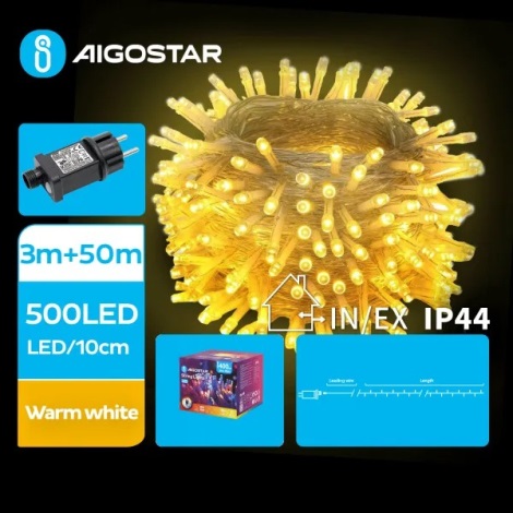 Aigostar - LED Zewnętrzny łańcuch bożonarodzeniowy 500xLED/8 funkcji 53m IP44 ciepła biel