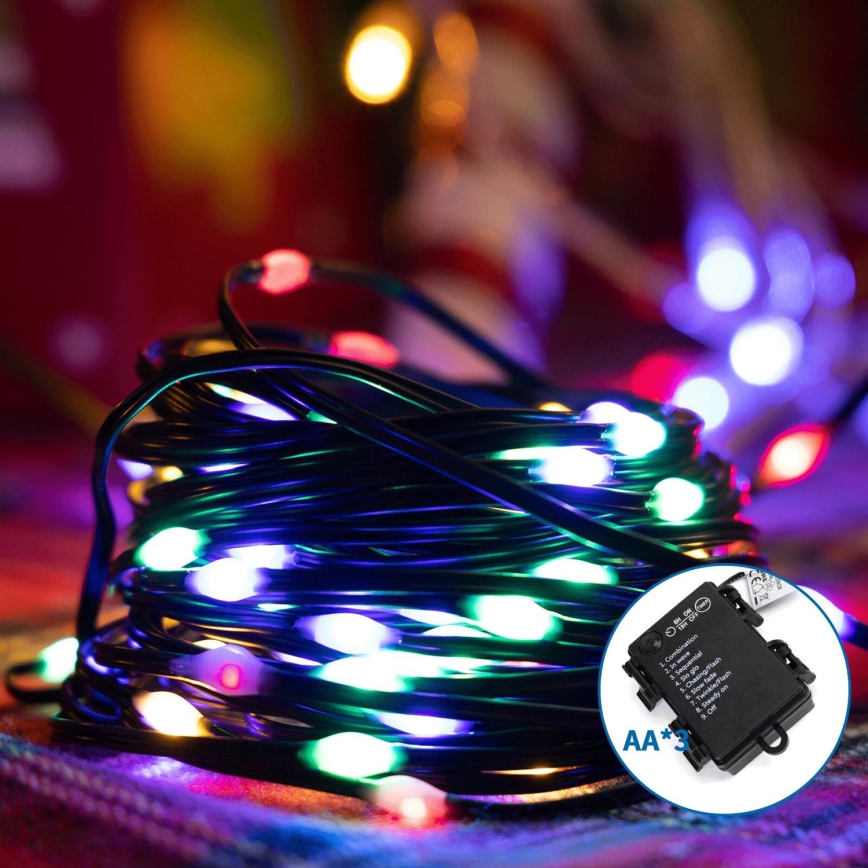 Aigostar - LED Zewnętrzny łańcuch bożonarodzeniowy 50xLED/8 funkcji 3xAA 5,3m IP44 wielobarwny